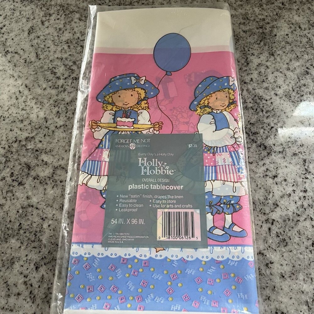 Vintage 1989 Holly Hobbie Forget Me Not Plastic Tablecover 54x96 NOS USA